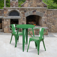 Flash Furniture CH-51080TH-2-18ARM-GN-GG 24" Round Metal Table Set with Arm Chairs in Green